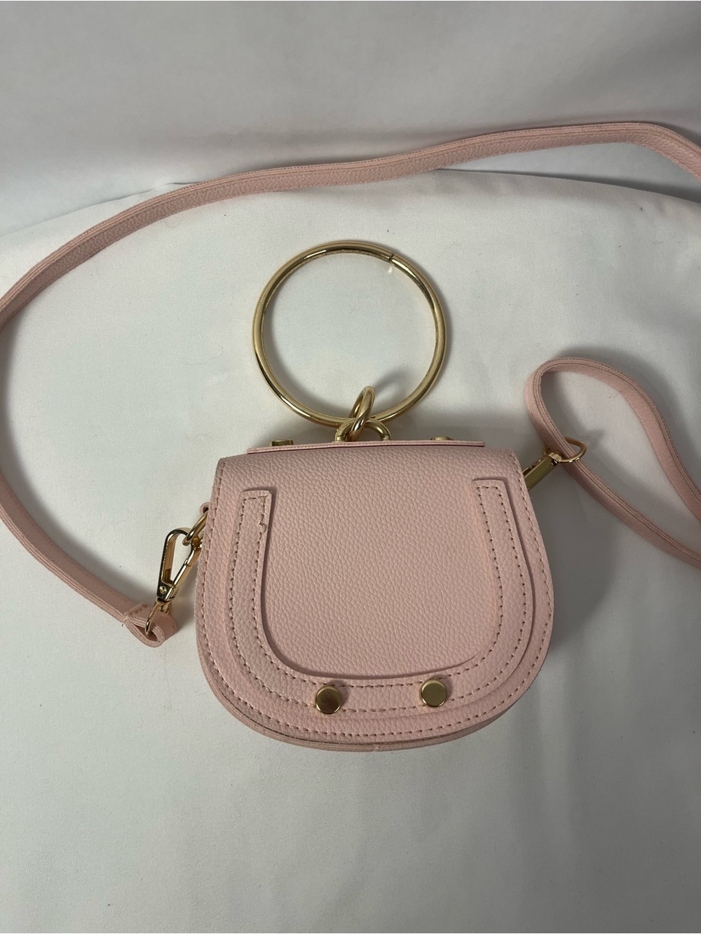 Blush Pink Mini Crossbody Bag with Gold Ring Handle